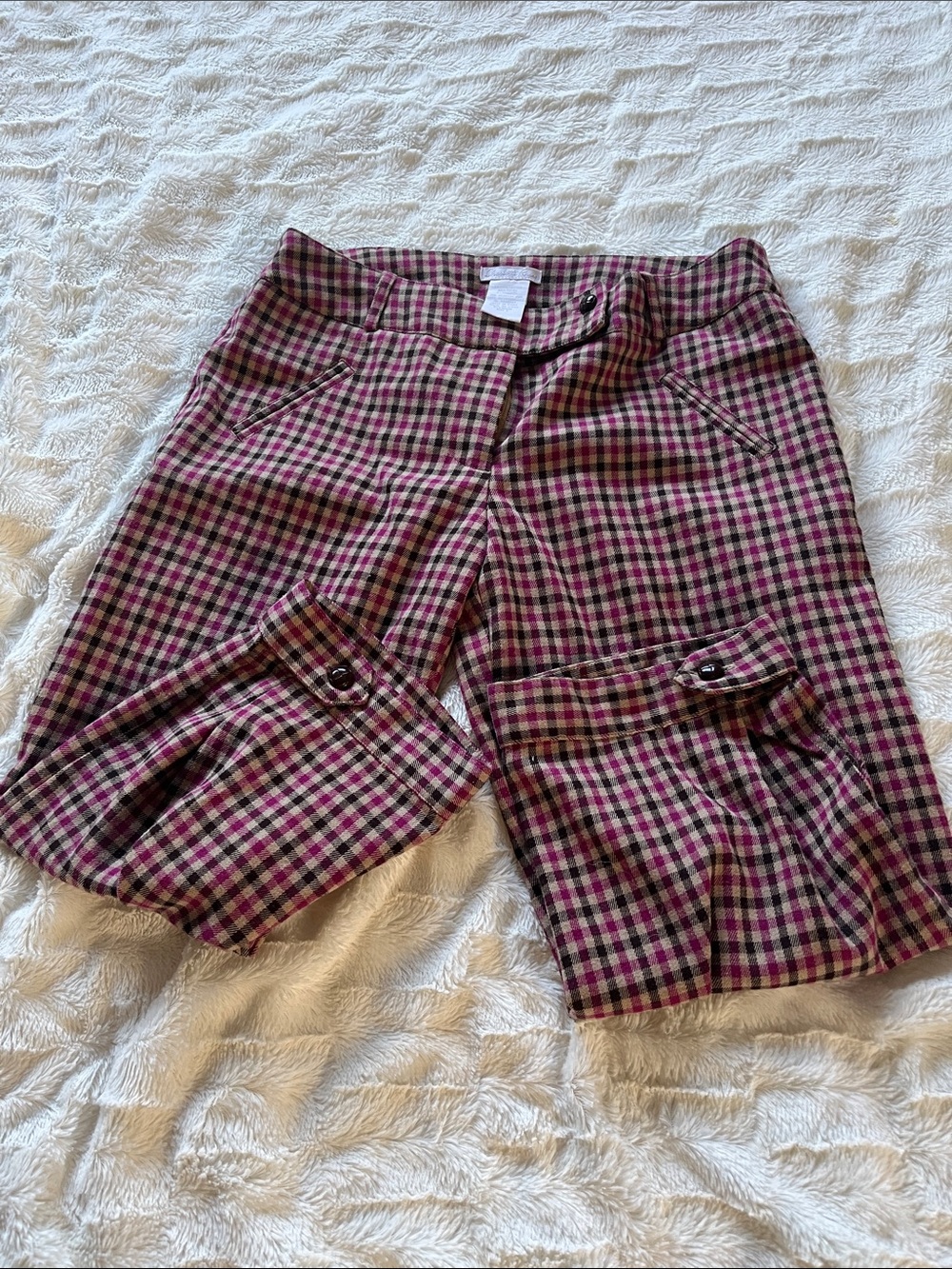 Charlotte Russe Plaid Pink and Black Cropped W Ankle Button Pants Size 7